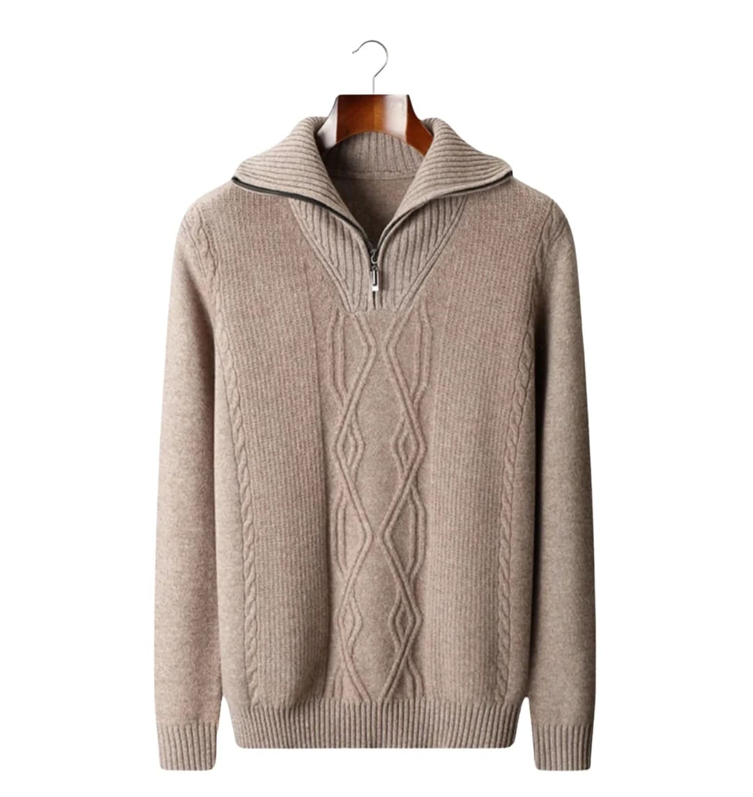 Half-zip diamond cable pullover